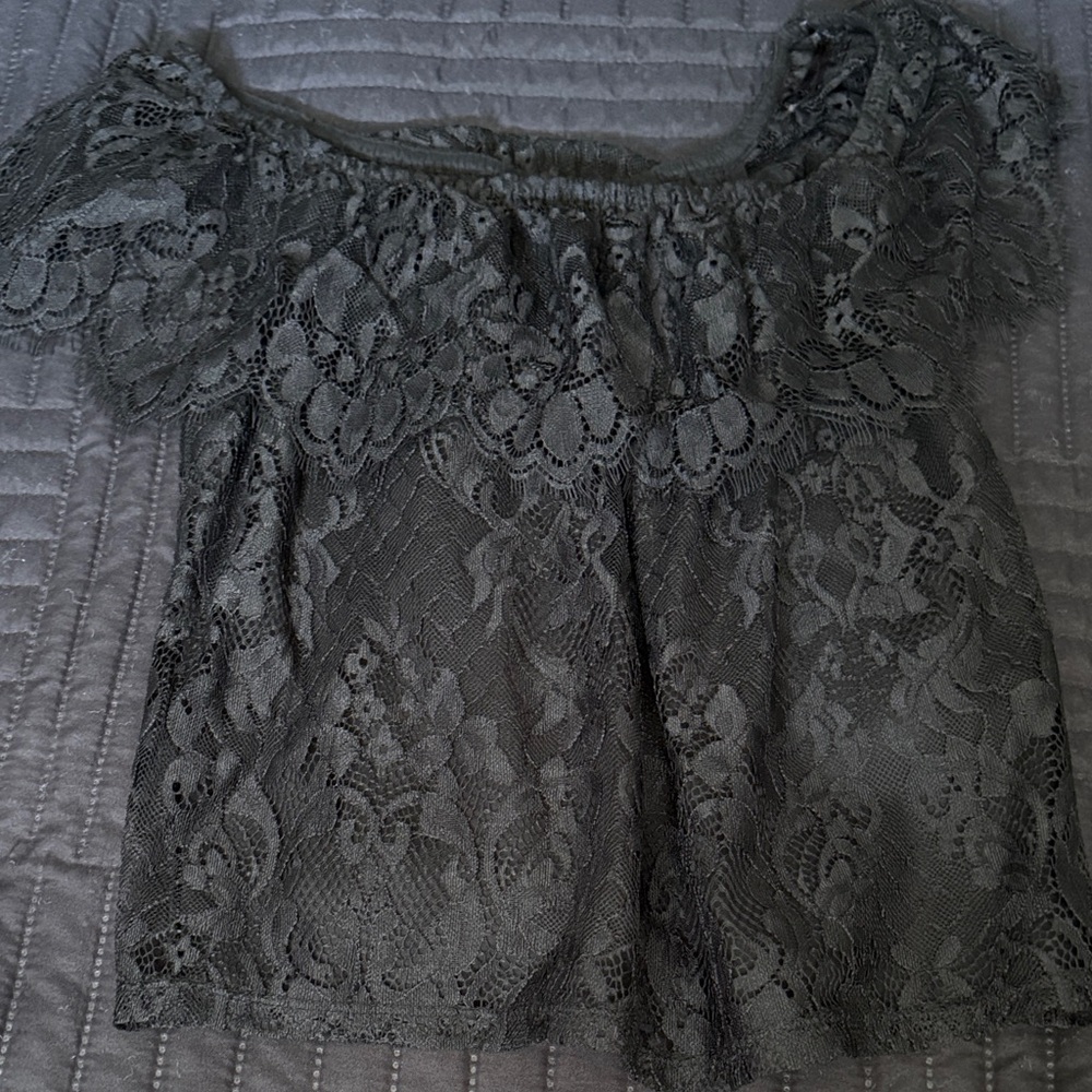 Hollister Charcoal Lace Off-Shoulder Blouse